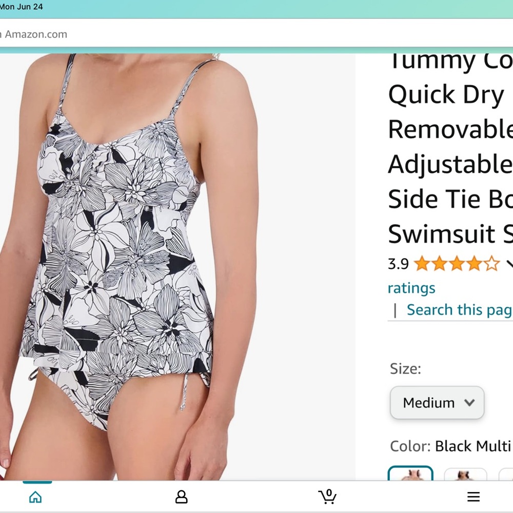NWOT‎ Navy and white sketch print tankini swim set 2pc